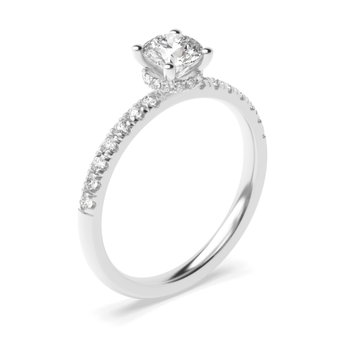 1 carat  Round 4 prongs Hidden Halo Side Stone Engagement Rings