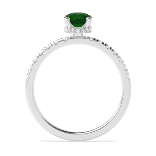 Round 4 prongs Hidden Halo Emerald Side Stone Engagement Rings