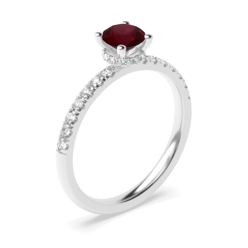 Round 4 prongs Hidden Halo Side Stone Ruby Engagement Rings