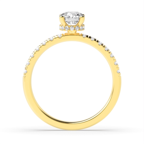 Round Yellow Gold 4 prongs Hidden Halo Side Stone Engagement Rings