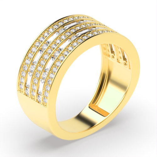 Channel Setting Round/Baguette Yellow Gold Illusion optic Eternity Diamond Rings