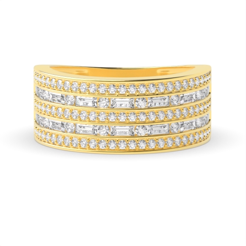Channel Setting Round/Baguette Yellow Gold Illusion optic Eternity Diamond Rings
