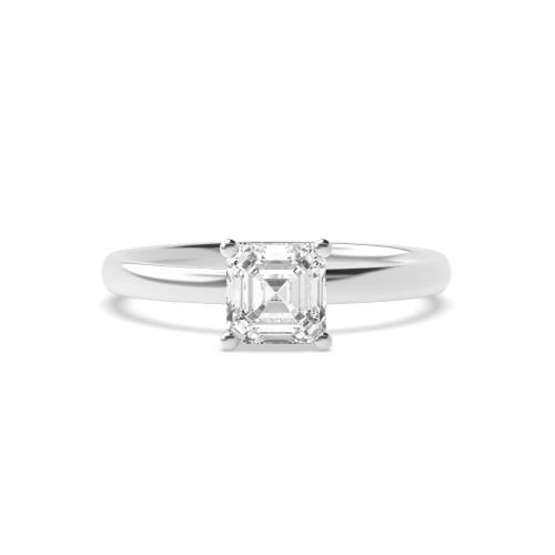 Asscher Hidden Halo Plain Shoulder Solitaire Diamond Ring