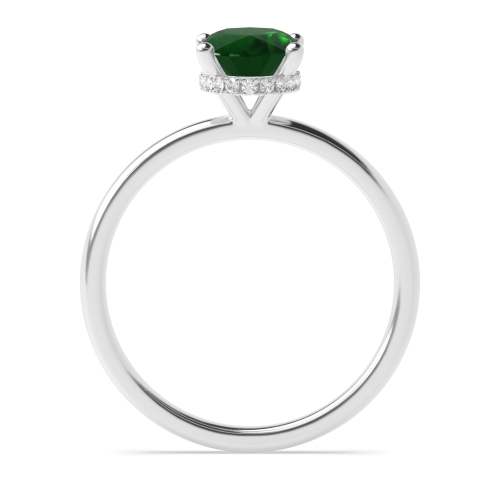 Hidden Halo Plain Shoulder Emerald Solitaire Engagement Ring