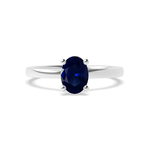 4 Prong Hidden Halo Plain Shoulder Blue Sapphire Solitaire Diamond Ring