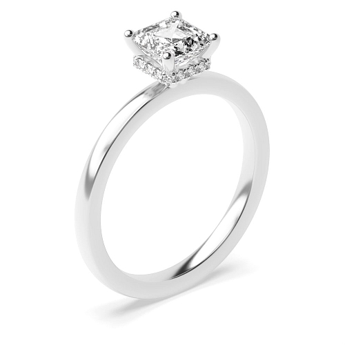 Asscher Hidden halo plain shoulder Engagement Rings