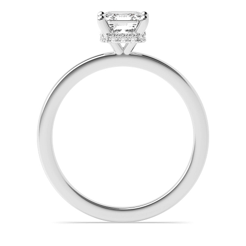 Asscher Hidden halo plain shoulder Engagement Rings