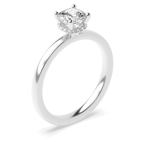 Cushion Hidden halo plain shoulder Halo Engagement Rings