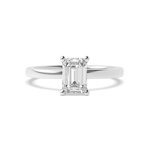 4 Prong Emerald Hidden Halo Plain Shoulder Solitaire Engagement Ring