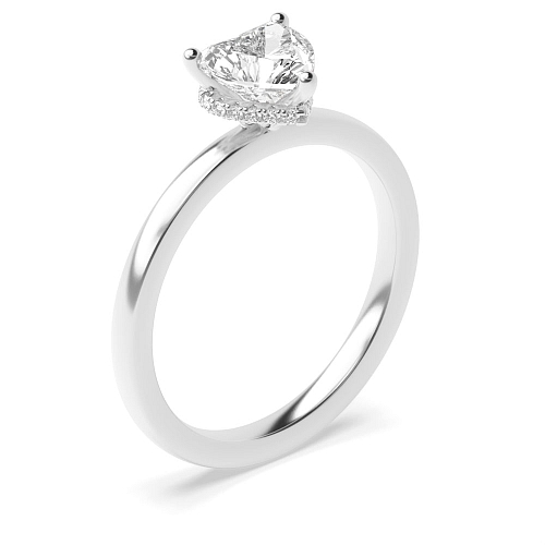 Prong Heart Hidden halo plain shoulder Engagement Rings
