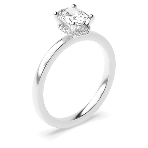 4 Prong Hidden Halo Plain Shoulder Solitaire Engagement Ring