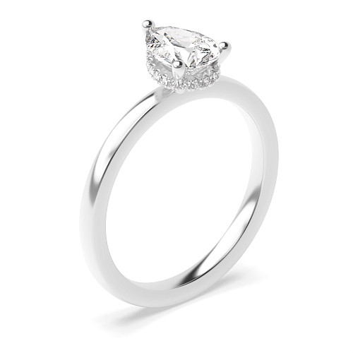 Prong Pear Hidden halo plain shoulder Engagement Rings