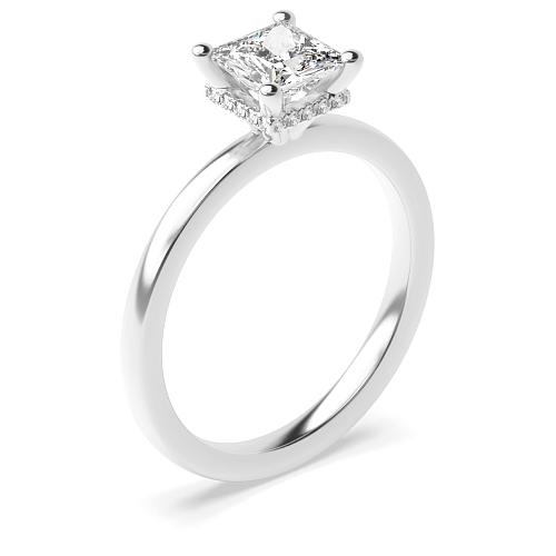 4 Prong Princess Hidden Halo Plain Shoulder Solitaire Engagement Ring