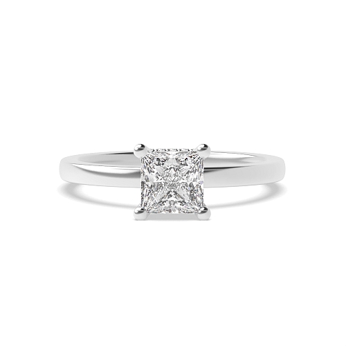 4 Prong Princess Hidden Halo Plain Shoulder Solitaire Engagement Ring