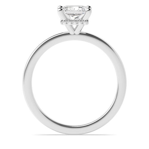 4 Prong Princess Hidden Halo Plain Shoulder Solitaire Engagement Ring