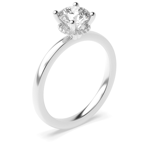 Round Hidden halo plain shoulder Engagement Rings