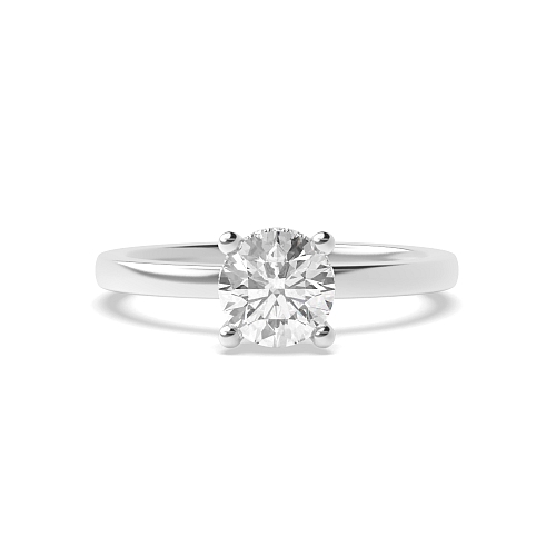 Round Hidden halo plain shoulder Engagement Rings