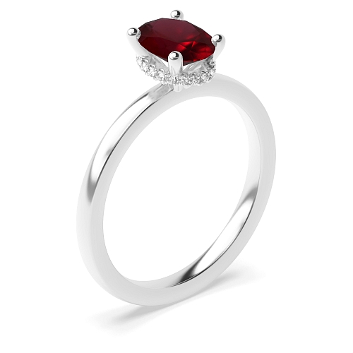Hidden halo plain shoulder Ruby Engagement Rings