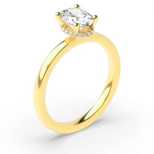 Yellow Gold Hidden halo plain shoulder Engagement Rings