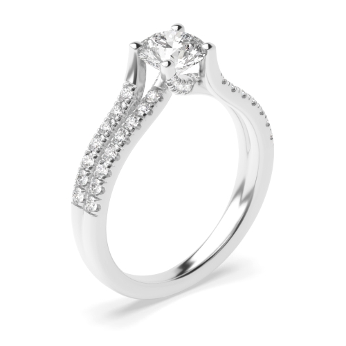 4 prong setting two row shoulder side stone diamond engagement ring