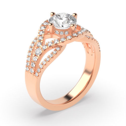 prong setting round shape crossover shoulder halo diamond engagement ring