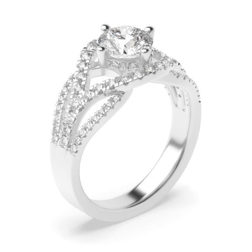 prong setting round shape crossover shoulder halo Lab Grown Diamond engagement ring