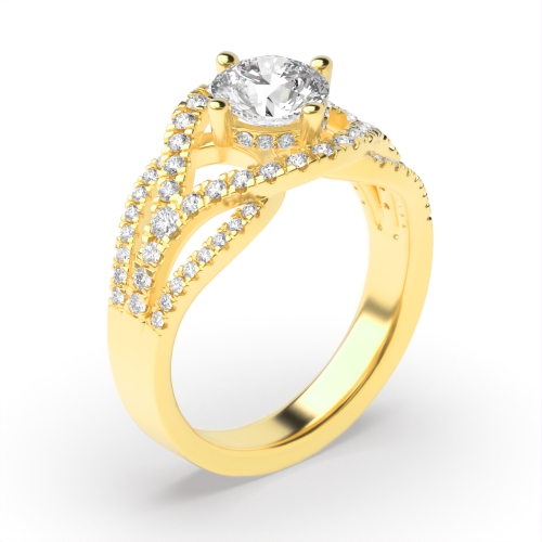 prong setting round shape crossover shoulder halo diamond engagement ring