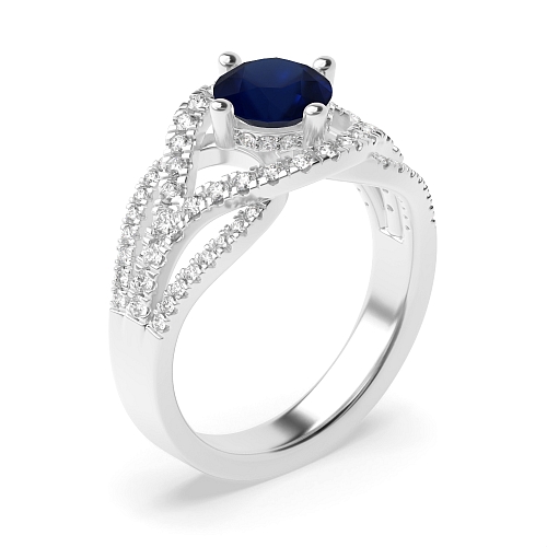 4 Prong Round Harmony Blue Sapphire Engagement Rings