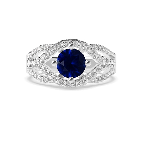 4 Prong Round Harmony Blue Sapphire Engagement Rings