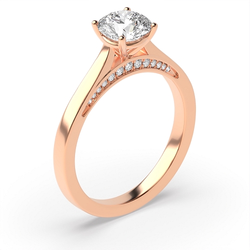 4 Prong Round Rose Gold Diamond set bridge Solitaire Engagement Rings