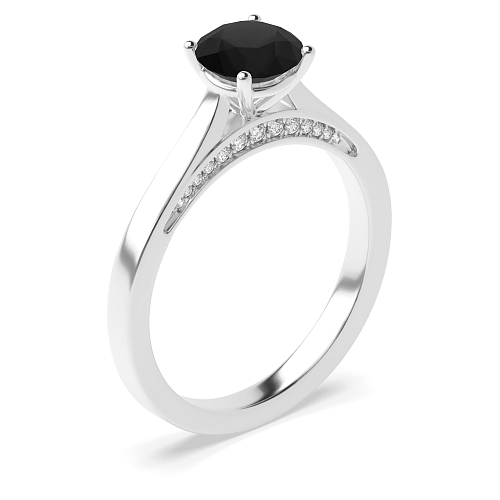 4 Prong Round set bridge Black Diamond Solitaire Engagement Rings