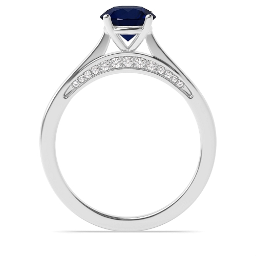 Round Diamond set bridge Blue Sapphire Engagement Rings