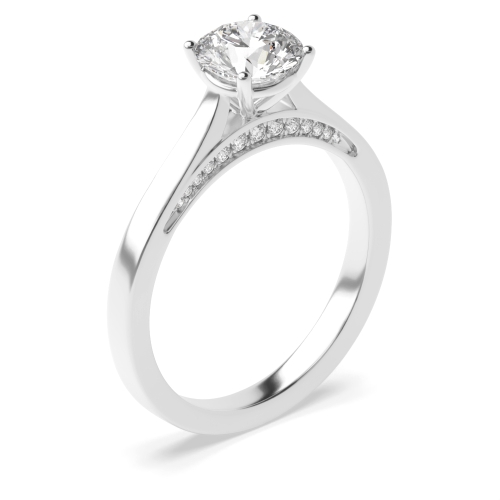 4 Prong Round Diamond Set Bridge Solitaire Engagement Ring