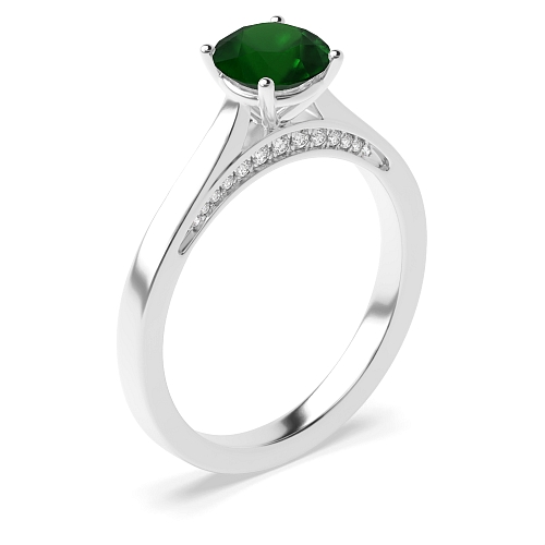 Round Diamond set bridge Emerald Engagement Rings