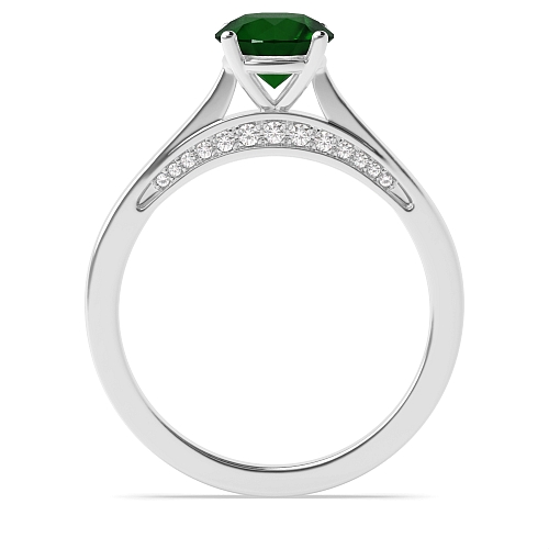 Round Diamond set bridge Emerald Engagement Rings
