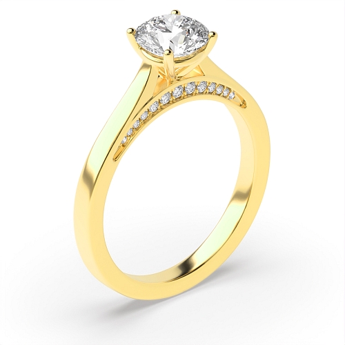 Round Yellow Gold Diamond set bridge Engagement Rings