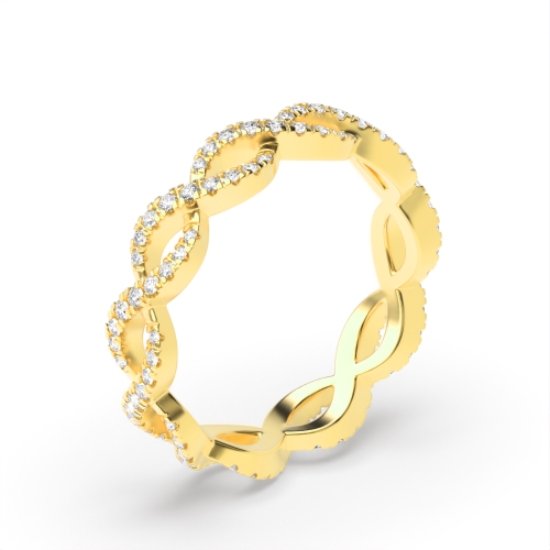 4 Prong Round Yellow Gold Crossover Diamond Rings