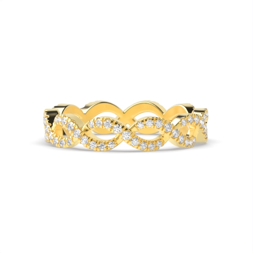 4 Prong Round Yellow Gold Crossover Diamond Rings