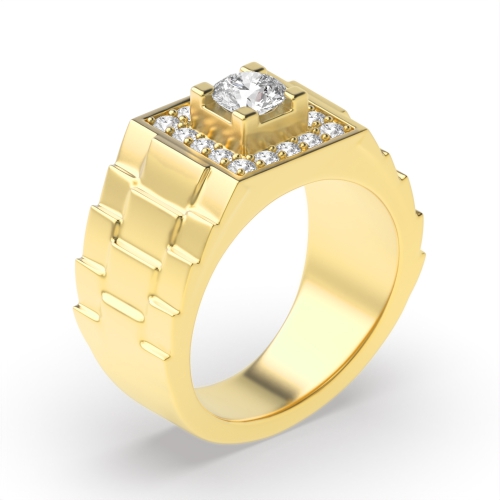 4 Prong Round Yellow Gold Twilight optic Band Diamond Rings