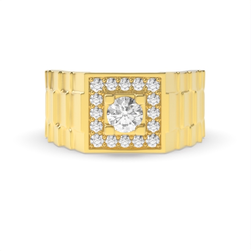 4 Prong Round Yellow Gold Twilight optic Band Diamond Rings