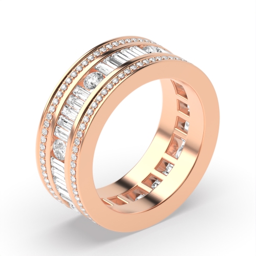 Channel Setting Round/Baguette Rose Gold Echo optic Eternity Diamond Rings
