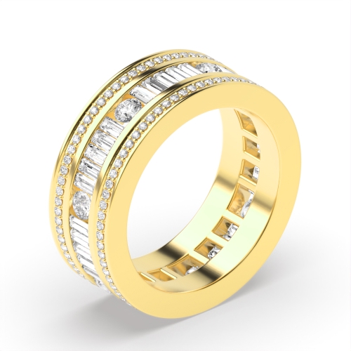 Channel Setting Round/Baguette Yellow Gold Echo optic Eternity Diamond Rings
