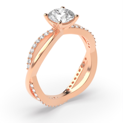 4 Prong Round Rose Gold Crossover Engagement Rings