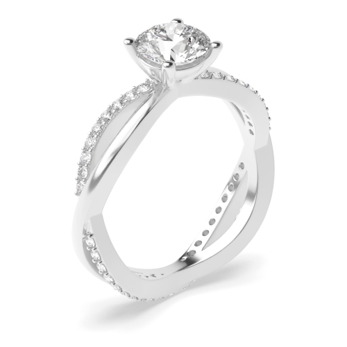 4 Prong Round Silver Crossover Engagement Rings