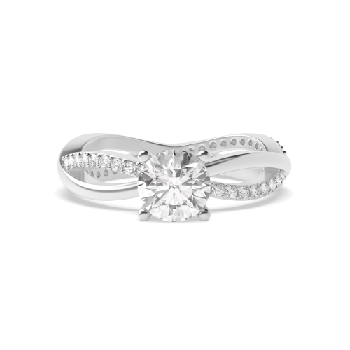 4 Prong Round Silver Crossover Engagement Rings
