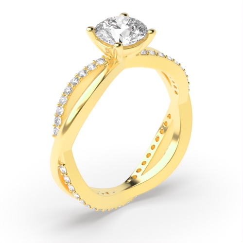 4 Prong Round Yellow Gold Crossover Engagement Rings