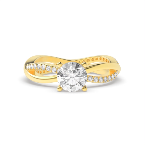 4 Prong Round Yellow Gold Crossover Engagement Rings