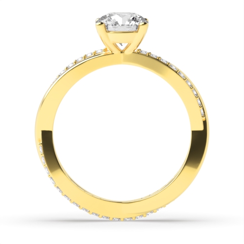 4 Prong Round Yellow Gold Crossover Engagement Rings
