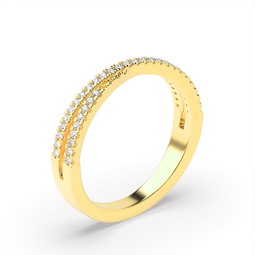 4 Prong Round Yellow Gold 2 row crossover Diamond Rings