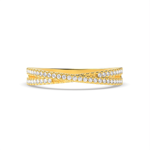 4 Prong Round Yellow Gold 2 row crossover Diamond Rings